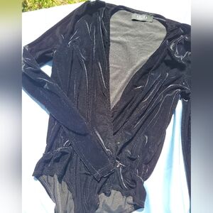Akira Black Velvet Long Sleeve V Neck Bodysuit Large